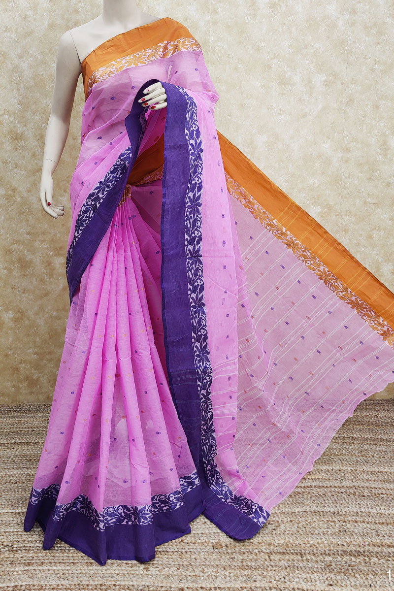 Pink Colour Bengoal Handloom Cotton Saree (without Blouse) Mc252032